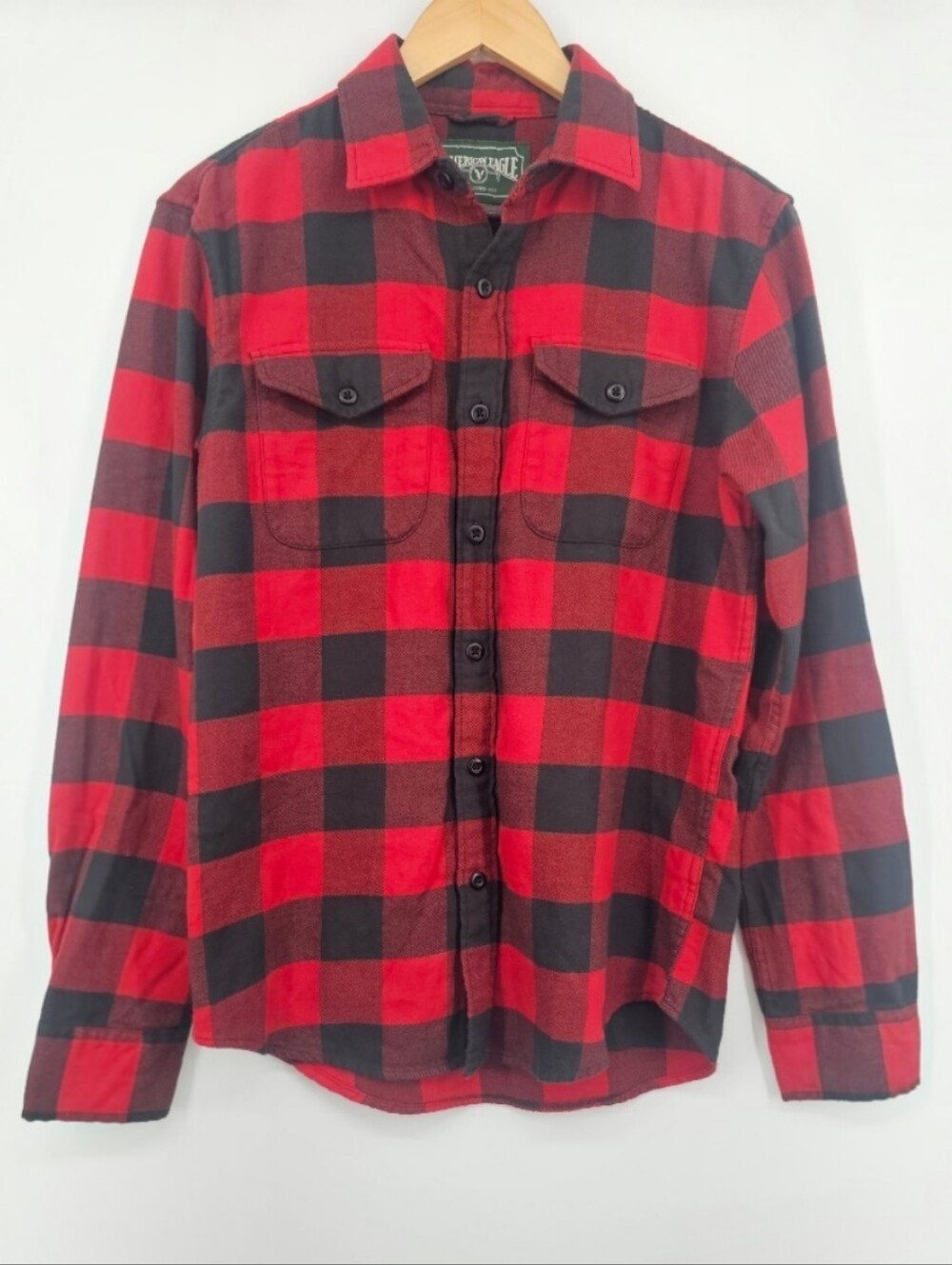 NWT American Eagle Buffalo Plaid Flannel Shirt Men's XS Red Black 100% Cotton